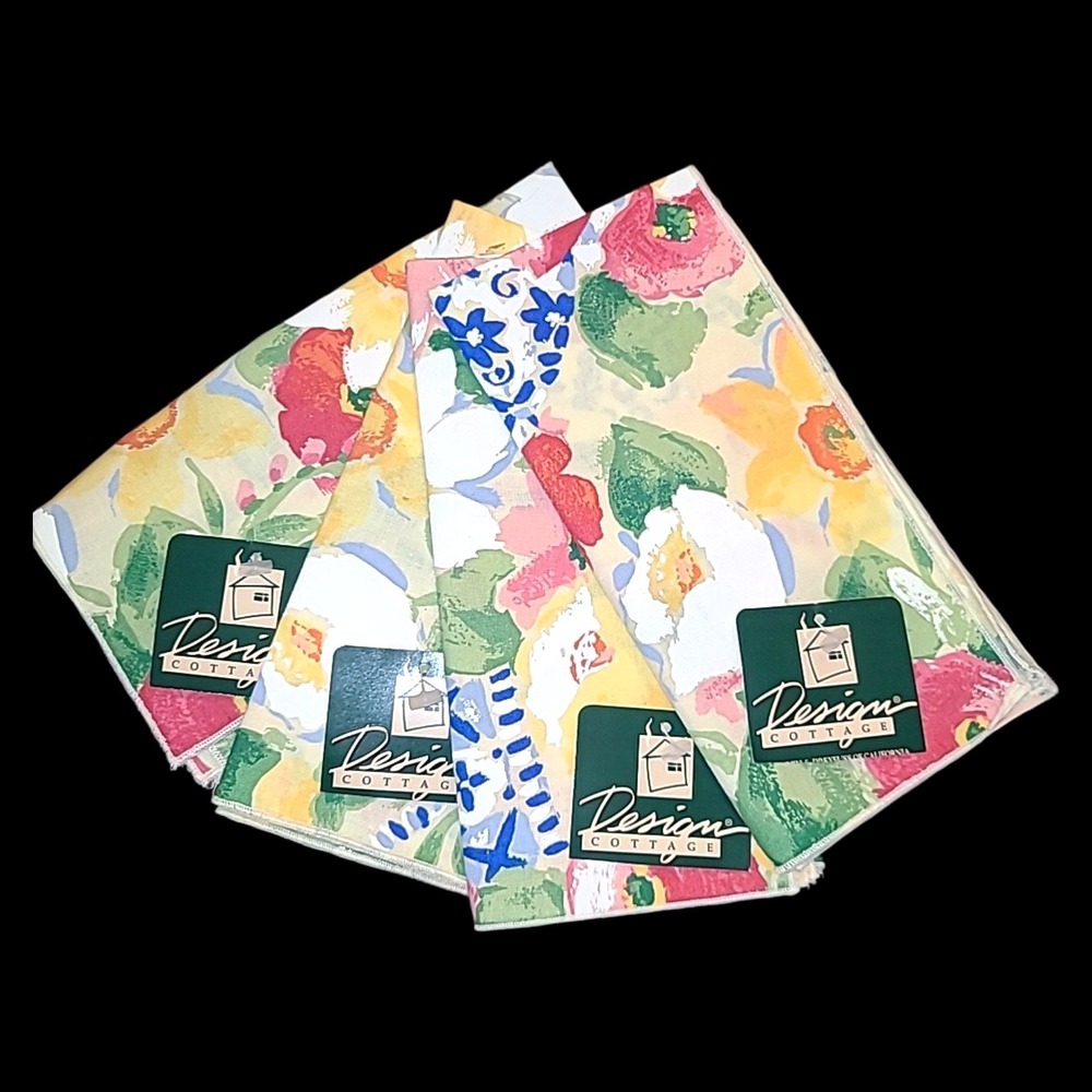 4 NOS Design Cottage Mervyns Karens Garden Floral Napkins Set 17" Vintage 90s